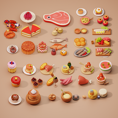 food assets 3d 3dcharacter 3dmodel animation blender branding design food illustration logo lowpoly ui