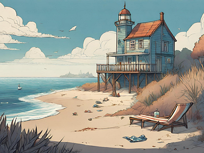 House beside the sea illustration vector