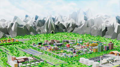 Meadowside City - Low poly 3D city ,game assets blender