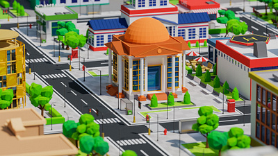 Meadowside City - Low poly 3D city ,game assets 3d blender