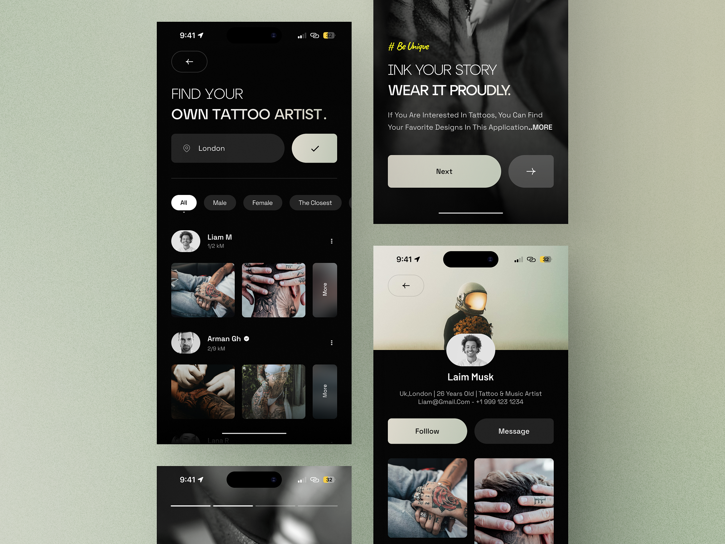 Tattoo App UI by Armanize for Ace Desgin Agency on Dribbble