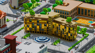 Meadowside City - Low poly 3D city ,game assets 3d blender low poly