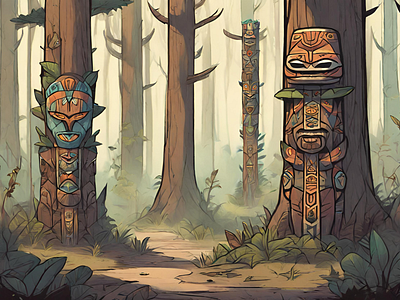 Totems in the forest design illustration vector