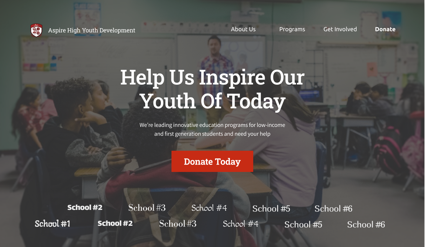 Non-Profit Education Site (Aspire High Youth Development) WIP 2 academic education manilla non profit nonprofit red school serious ui website