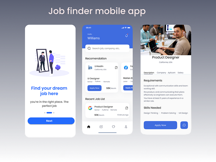 Job finder mobile app by krishna rao nethinti on Dribbble