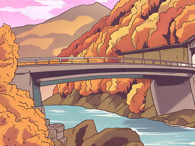 Autumn bridge 1 design graphic design illustration vector