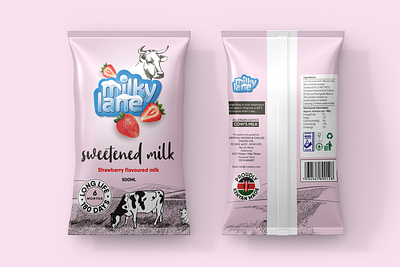Milky Lane Strawberry flavored milk 500ml & 1000ml Packaging graphic design milk packaging packaging design