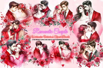 Watercolor Valentine Romantic Couple Clipart Bundle boyfriend