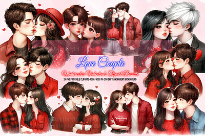 Watercolor Valentine's Love Couple Clipart Bundle romance