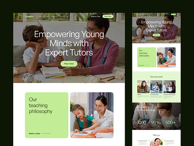 Website for children's tutors banner bright e learning factoid factoids features heroimage howitworks landing learning minimal process steps studying teacher tutor ui ux web website