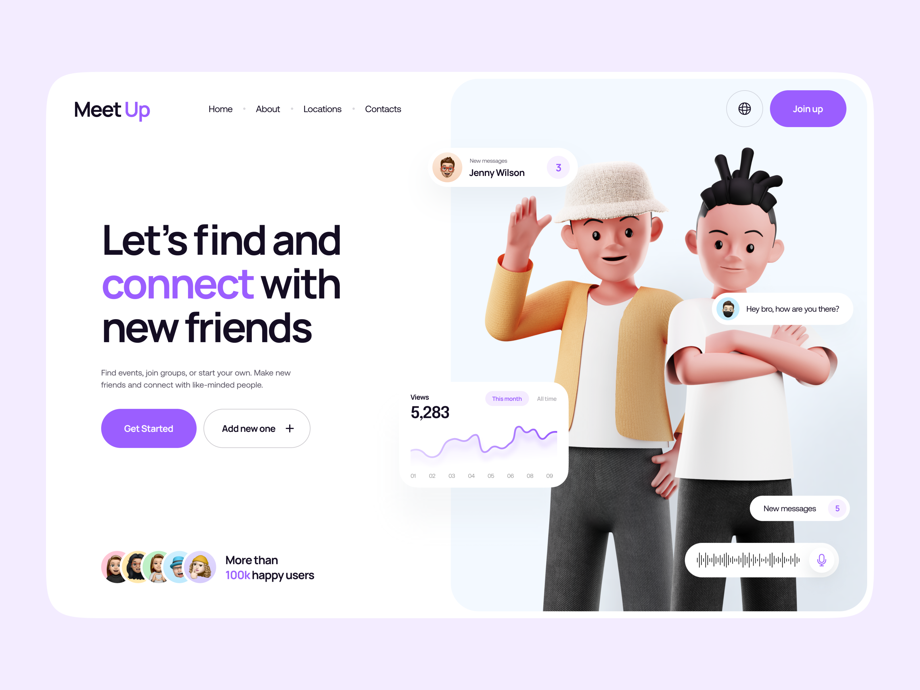 Meet Up - Social network charaters daily ui friendly friends landing page light mode social network ui ui inpiration ui ux design ux visualdesign web web design website design