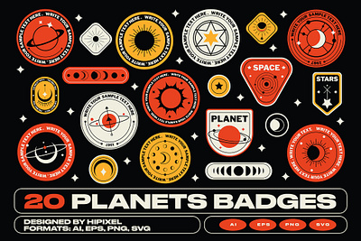 Planets Badge Stickers astrology badge badges bohemian boho earth galaxy label logo moon planet planets star sticker stickers vintage y2k