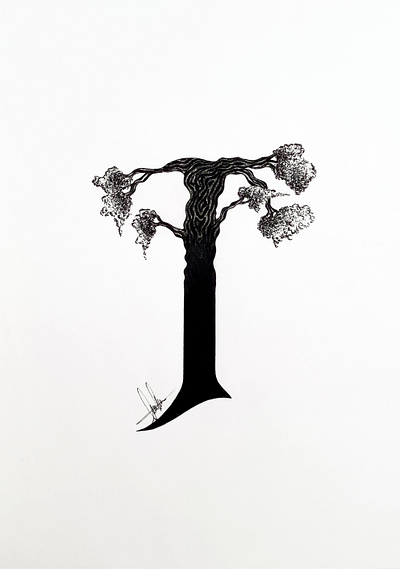 T from Tree art artist artistic artwork author design drawing graphic design illustrated capital letter illustration ink traditional art typography