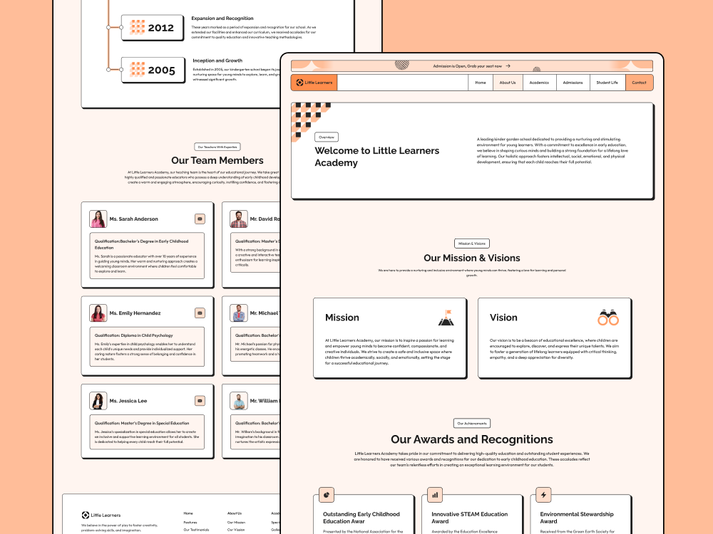 About us Page Design of School Portfolio Website about about page about us about us page design education kindergarden light neobrutalism neubrutalism portfolio school team team members template ui web website