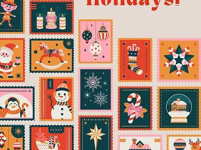 Beige Illustrated Happy Holiday Poster design elements festive holiday card graphic design illustration poster stamp post card vector