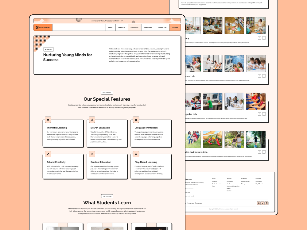 Academics Page Design of School Portfolio Website academics academics page business design education kindergarden learning light modern new page portfolio portfolio website school school website template ui ux web website