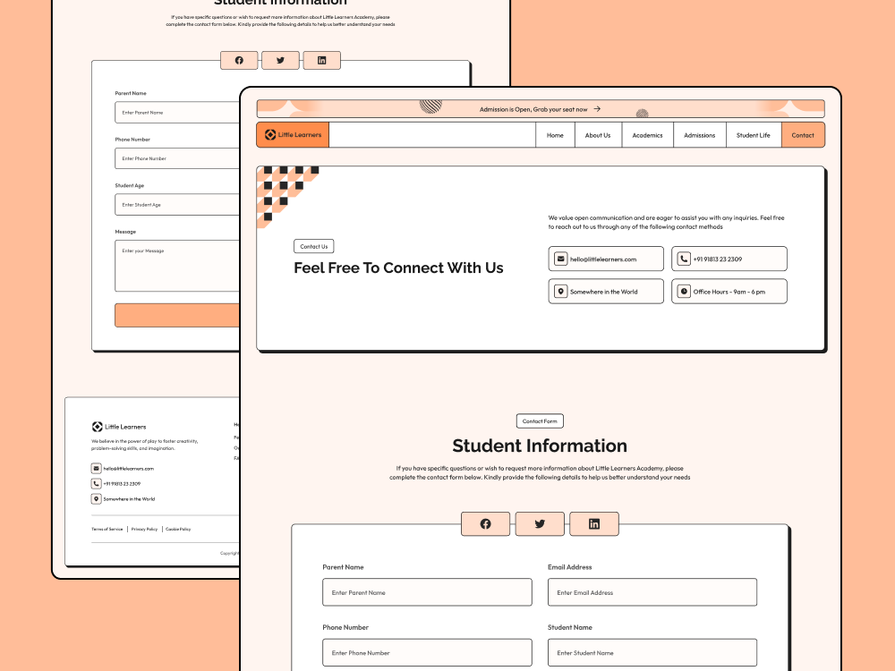Contact Page Design of School Portfolio Website contact contact design contact info contact page contact us design education learning light neobrutalism neubrutalism page reach us school school website template ui ux web website