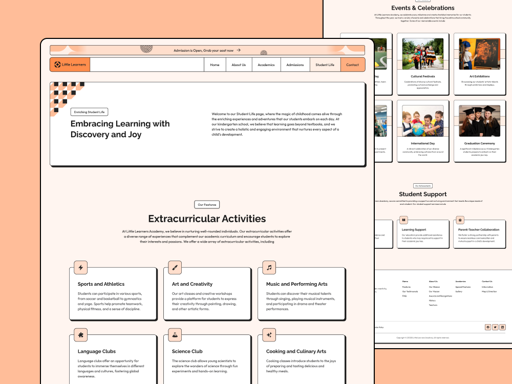 Student Life Page Design of School Portfolio Website design education learning light neobrutalism neubrutalism orange page portfolio portfolio website school school portfolio school website student student life template ui ux web website