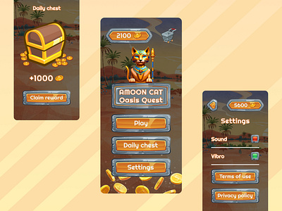 AMOON CAT: Oasis Quest game casino egypt game gamedesign mobile game oasis pharaōn puzzles quest slot tower game traffic ui game