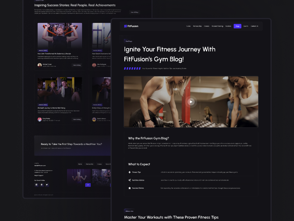 Blogs Page Design of GYM - Fitness Website articles black blog blog design blogs blogs list blogs page dark design fitness fitness blog fitness brand gym gym website inspiration page template ui web website