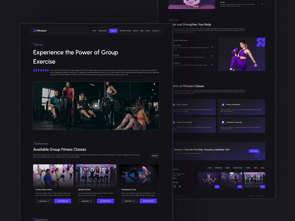 Fitness Classes Page Design of GYM - Fitness Website black class classes dark design fitness fitness class fitness website gym gym website health health website inspiration page template ui ux web website workouts