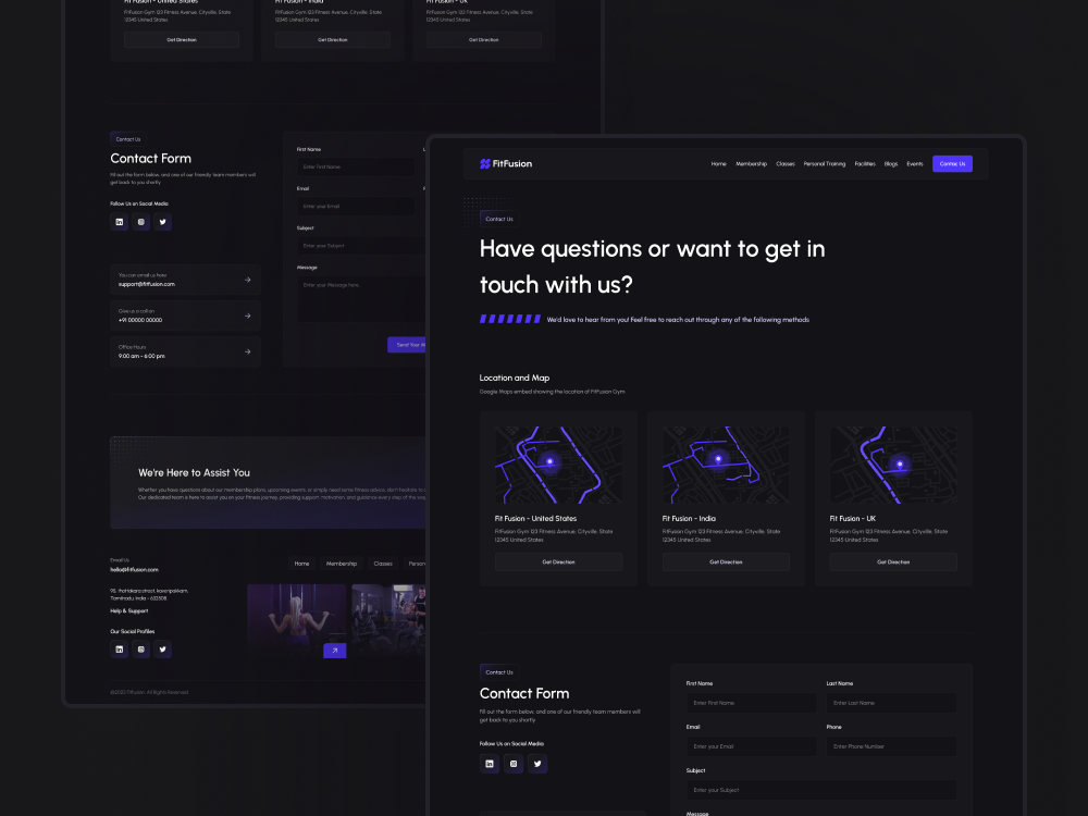 Contact Page Design of GYM - Fitness Website contact contact info contact page contact us dark design fitness fitness website gym gym website health page reach us support support page template ui ux web website