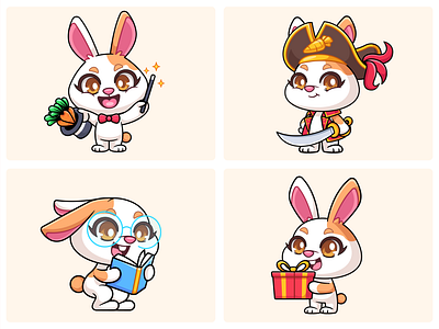 Cute Bunny book branding bunny cartoon cat character cute design gift illustration logo magic mascot mascot logo pet pirate rabbit reading