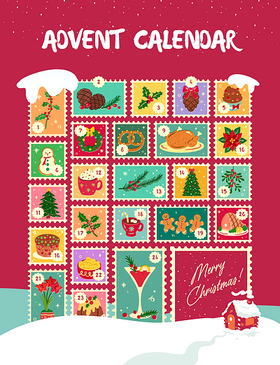 Christmas Advent Calendar Poster advent calendar christmas design graphic design greeting card illustration postcardstamp poster vector vintage