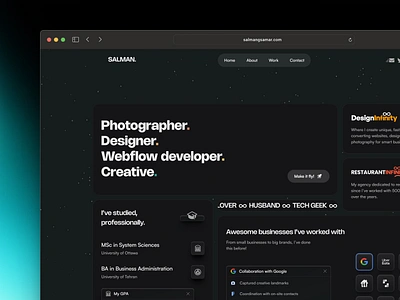 Portfolio Website - Interactive Bento Grids bento grid branding clean dark mode design figma personal website portfolio ui web design webflow website design