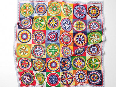 An illustration of a shawl with motifs of the Vychegda painting. folk art ornament scarf design shawl design textile design traditional