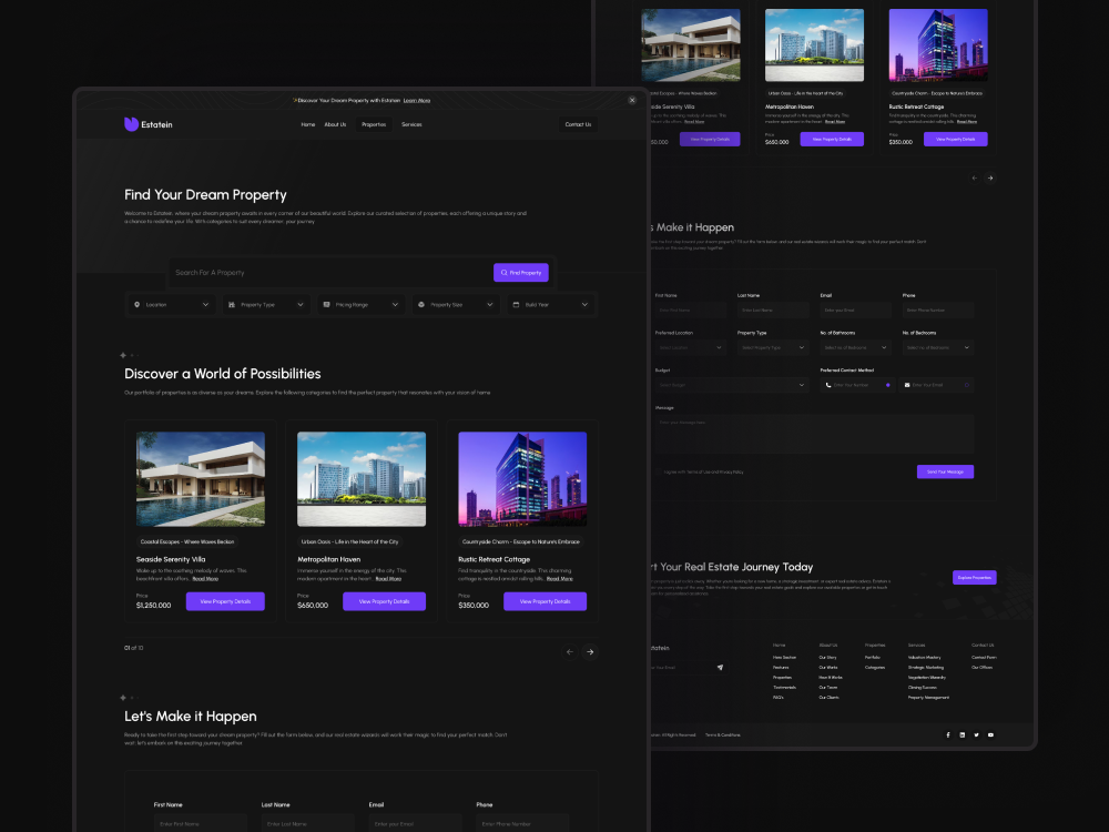 Properties Page Design of Real Estate Website black dark design home list houses houses list inspiration page page design properties properties listing real estate real estate design real estate website template ui ux web website website design