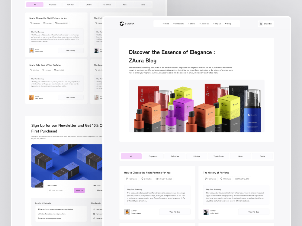 Blogs Page Design of Perfume Brand Website blog blog listing blogs blogs inspiration blogs page blogs page design brand website business design inspiration light page perfume perfume brand template ui ux web website