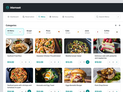 Mamsek - POS Dashboard clean food menu modern style pos pos dashboard pos platform unique layout