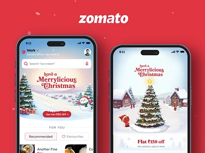 Merry Christmas animation app christmas design happyholidays holidays illustration ios lotttie merrychristmas mobbin productdesign snow ui ux zomato