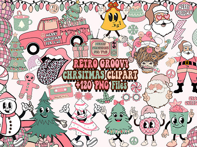 Retro Christmas Clipart Bundle PNG Font bundle graphics christmas bundle christmas clipart christmas design christmas elements christmas png bundle christmas stickers clipart bundle groovy clipart groovy sublimation hippie groovy png merry christmas png printable stickers prints christmas stickers retro bundle retro christmas clipart retro christmas png sublimation design sublimation download t shirt design