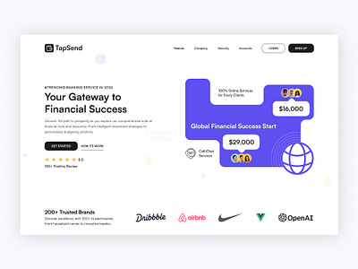 TapSend Financial Website || Landing page Design app design banking finencial frontend nuxtjs product page tapsend ui ui ux designer uidesigner ux uxdesigner vuejs website design