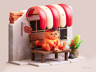 Snippy Cat 3D, 01 3d 3d art blender c4d cat design food graphic design illustration illustrator piqo pizza