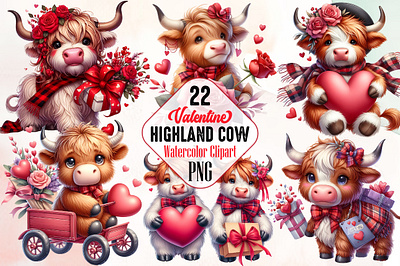 Valentines Highland Cow Clipart Bundle 3d animation app branding design graphic design illustration logo ui vector