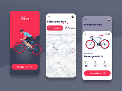 Cycle - Ride, Return, Repeat app bicycle clean cycle app cycling map mobile app rent rent app ride ride app transport ui urban urbanmobility ux