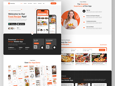 Food Recipe App Landing Page | Recipe Website | UIUX Design app app landing page design figma figma designer figma ui ux designer figma web designer hire dedicated ui ux designer hire ui ux designer landing page recipe app landing page recipe website uxui web web designer web designer in usa web developer webflow website design wordpress
