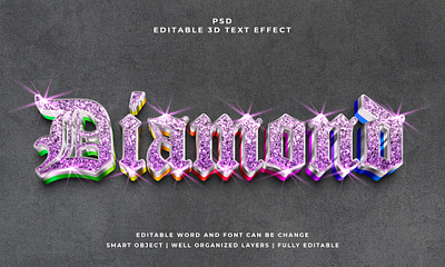 Diamond 3D Editable PSD Text Effect text design