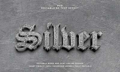 Silver 3D Editable PSD Text Effect abstract font