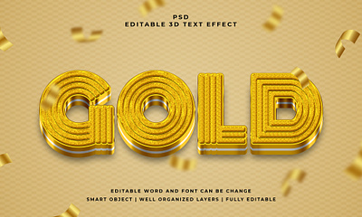 Gold 3D Editable PSD Text Effect text design