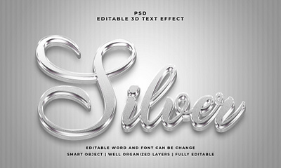 Silver 3D Editable PSD Text Effect text design