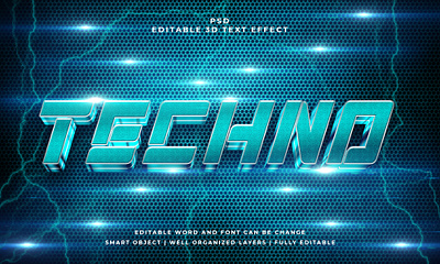 Techno 3D Editable PSD Text Effect abstract font