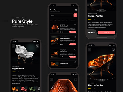 Mobile App Design for PureStyle Furniture E-Commerce 3d animation app branding design graphic design logo typography ui ux vector