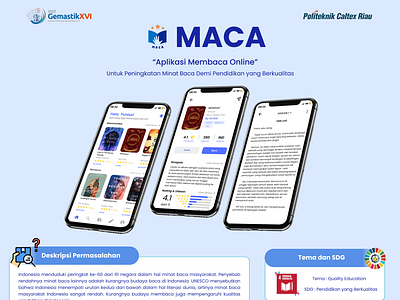 MACA UI Poster : Aplikasi Membaca apps audio book baca baca buku blue book books design aplikasi dribble figma gemastik indonesia membaca novel politeknik caltex riau reading uiux