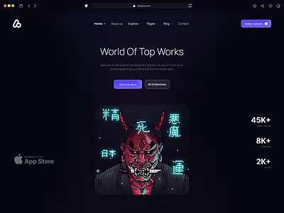 NFT Marketplace - Web Design 3d 3d modeling darkmode homepage marketplace marketplace app marketplace design neon nft nftart saas ui design web web design webapp