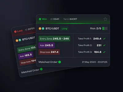 Trading signal card design app design blockchain card design clean design crypto dark mode design minimal design mobile design web design