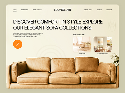 LOUNGE AIR Website. animation branding chair design dribbble ecommerce figma furniture hero online orange product service sofa table typography ui ux web website